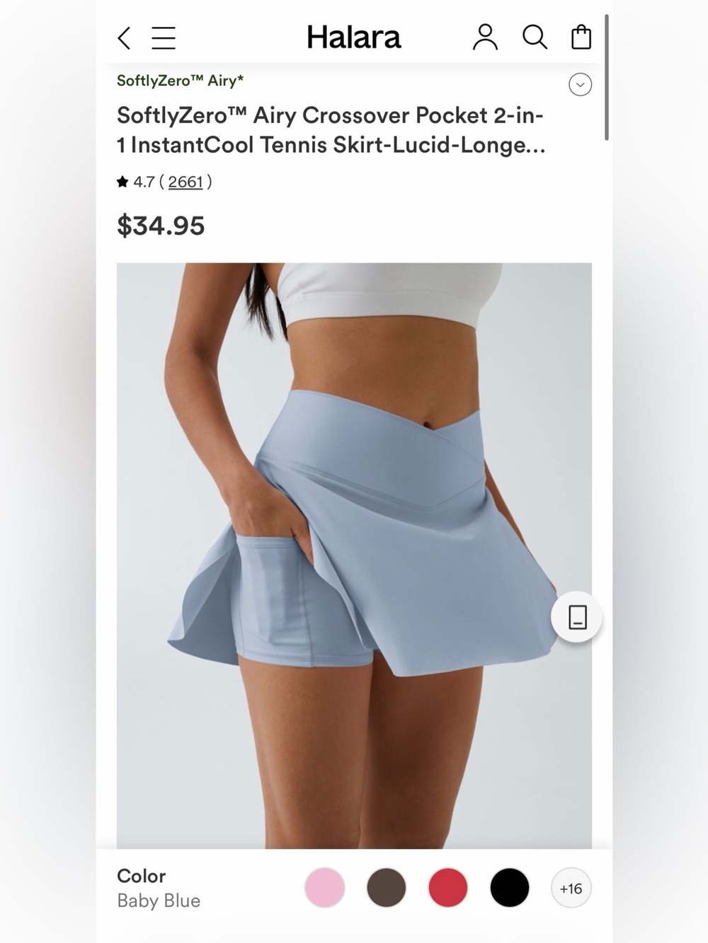 HALARA SoftlyZero™ Airy Crossover Pocket 2-in-1 InstantCool Tennis Skirt